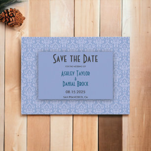 Reserve A Data Casamento com Ornamentado de Script Azul Damask Ma
