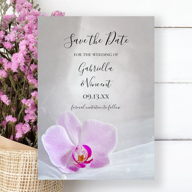 Reserve A Data Casamento com Orquídea Rosa e Véu Bridal Salve a D (Criador carregado)
