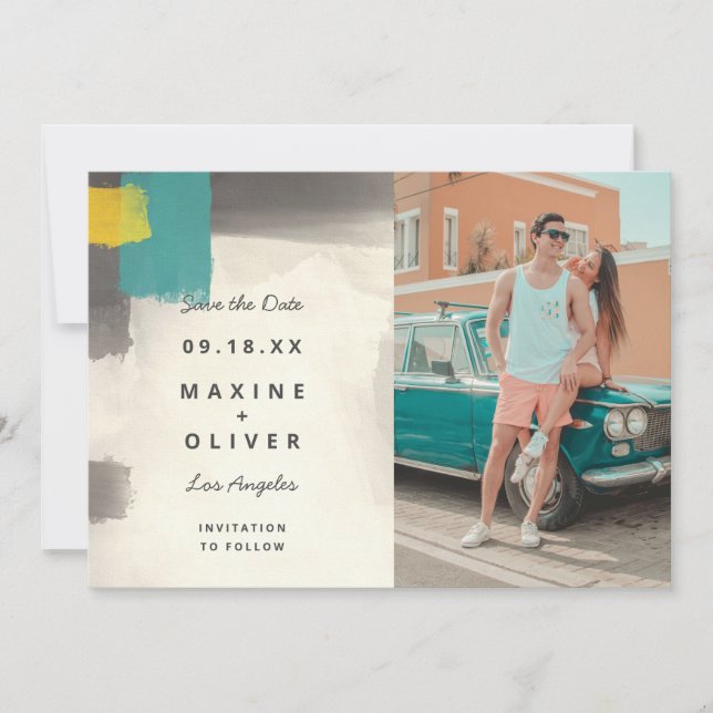 Reserve A Data Casamento com Pastel de Pintura Moderna (Frente)