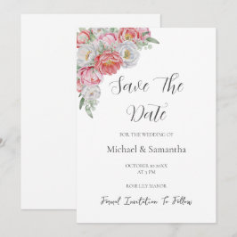 Reserve A Data Casamento com Peônia Rosa e Branca