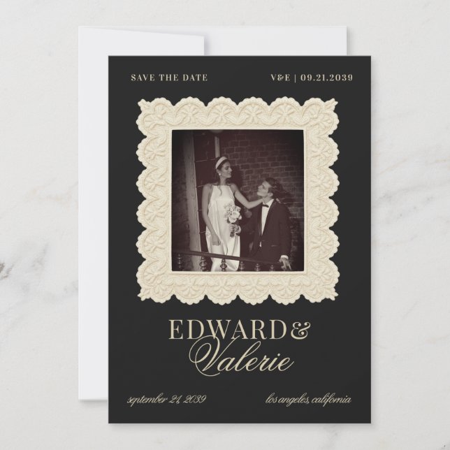 Reserve A Data Casamento com Renda de Foto de Dinheiro Antigo Vin (Frente)