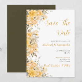 Reserve A Data Casamento com Rosa Amarela Elegante e Marfim
