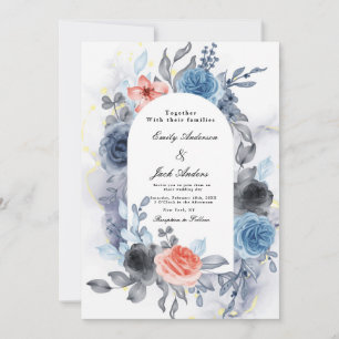 Reserve A Data Casamento com Rosa de aquarela azul moderno