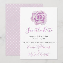 Reserve A Data Casamento com Rosa de Aquarela Roxa Guardar o Cart