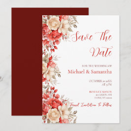 Reserve A Data Casamento com Rosa Vermelha e Marfim Elegantes