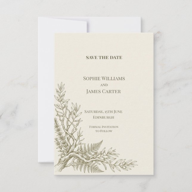 Reserve A Data Casamento com Samambaia Verde Oliva (Frente)