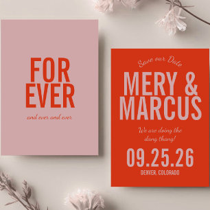 Reserve A Data Casamento com Script Vermelho e Rosa em Negrito Mo