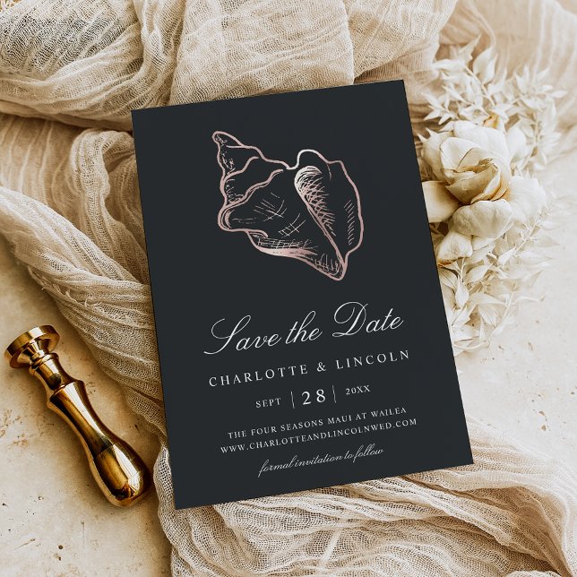Reserve A Data Casamento com Shell de Conch Dourado Elegante (Criador carregado)