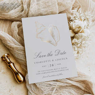 Reserve A Data Casamento com Shell de Ouro Elegante