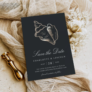 Reserve A Data Casamento com Shell de Ouro Elegante