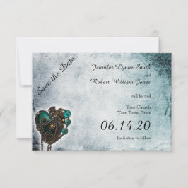 Reserve A Data Casamento com Teal Heart Steampunk Salve a Data