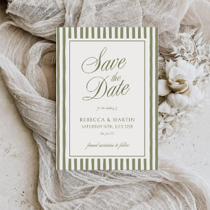 Reserve A Data Casamento com Tema de Jardim de Listras Verde Sage