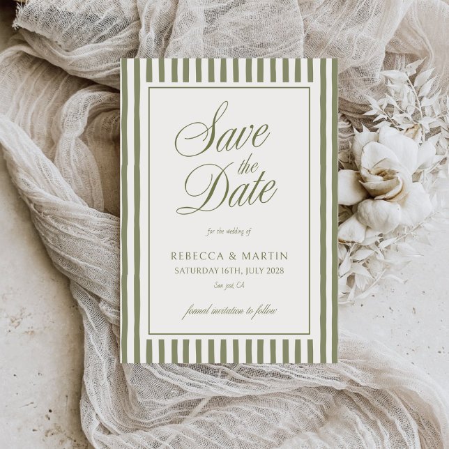 Reserve A Data Casamento com Tema de Jardim de Listras Verde Sage (Criador carregado)