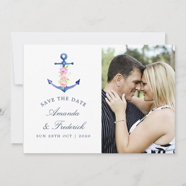 Reserve A Data Casamento com tema náutico em aquarela Salve a dat (Frente)