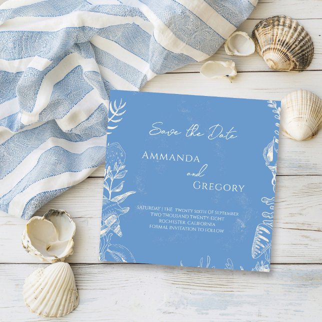 Reserve A Data Casamento com tema Oceano Azul Toile Salve a data (Criador carregado)