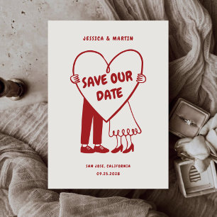 Reserve A Data Casamento com Tema Vermelho Monocromático Ilustrad