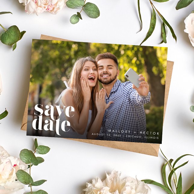 Reserve A Data Casamento com Tipografia Simples da Foto Moderna (Modern Photo Simple Typography Wedding Save The Date)