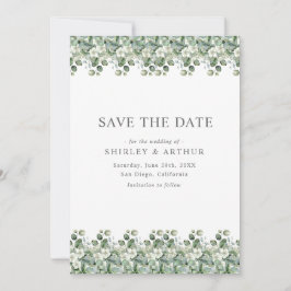 Reserve A Data Casamento com Verde Folhagem de Eucalipto Elegante