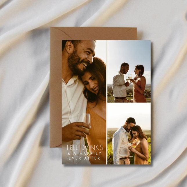 Reserve A Data Casamento com Vinhas com Código QR de Foto Moderno (Modern 3 Photo QR Code Winery Wedding Save The Date)