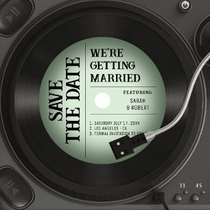 Reserve A Data Casamento com Vintage Green Vignette Vinyl Record