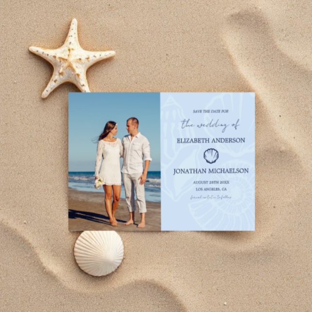 Reserve A Data Casamento Conchas Azuis Costeiras (Criador carregado)