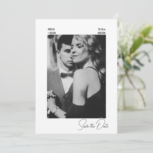 Reserve A Data Casamento Contemporâneo Preto e Branco Moderno e E (Em pé/Frente)