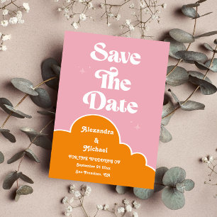 Reserve A Data Casamento Cor de Laranja e Rosa Minimalista Modern