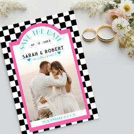 Reserve A Data Casamento Cor-de-Rosa e Azul com Foto do Quadro de