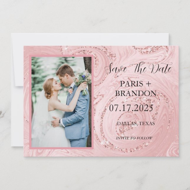 Reserve A Data Casamento Cor-de-Rosa Glitérico rosa Dourado Spark (Frente)