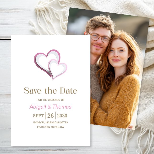 Reserve A Data Casamento Corações Modernos Rosa e Branco (Criador carregado)