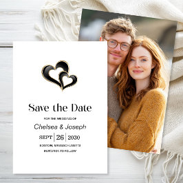 Reserve A Data Casamento Corações Pretos e Dourados Salve o Dia