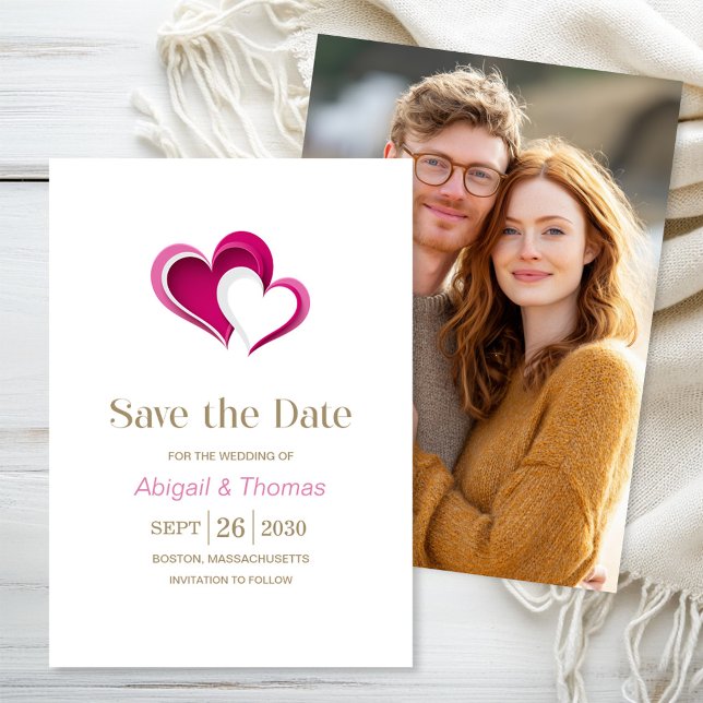 Reserve A Data Casamento Corações Rosa Elegantes (Criador carregado)