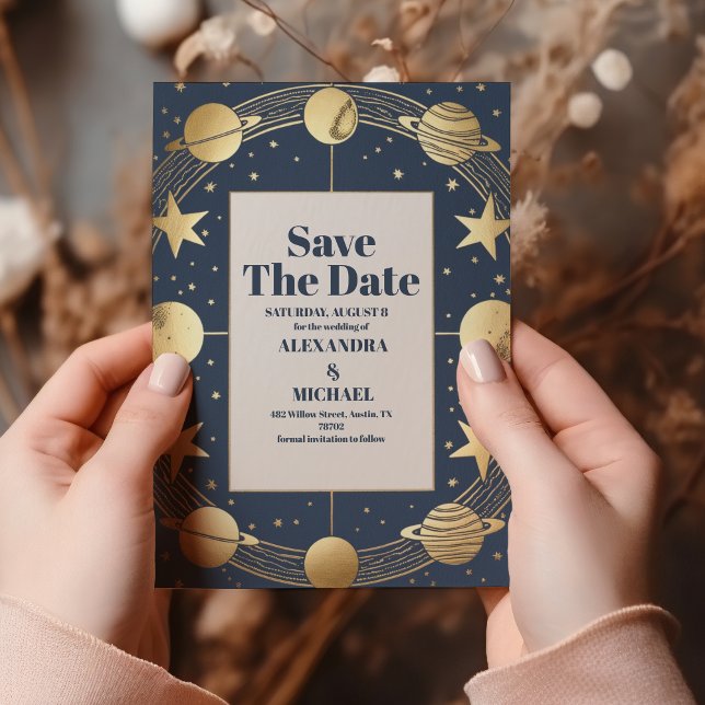 Reserve A Data Casamento Crescente Dourado da Marinha Celestial (Criador carregado)