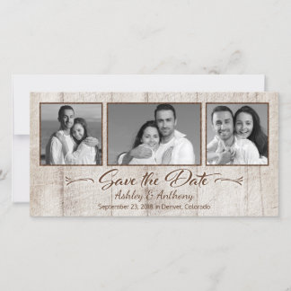 Reserve A Data Casamento da Colagem de Fotos de Madeira Rústica S