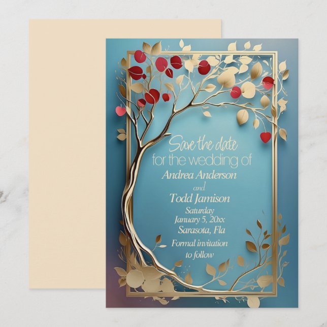 Reserve A Data casamento da macieira abstrato (Frente/Verso)