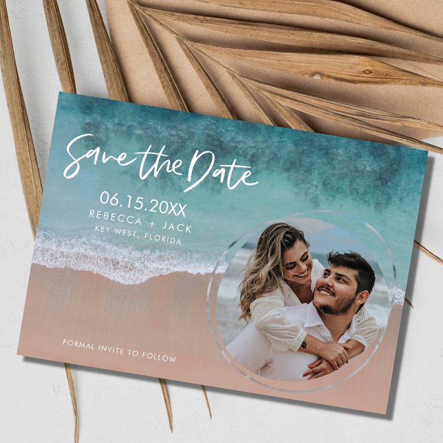 Reserve A Data Casamento da praia costeira elegante Salvar a data (Elegant Coastal Beach Wedding Save the Date)