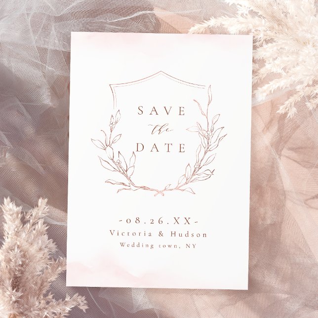 Reserve A Data casamento da simples elegância botânica rosa gold (Rose gold simple elegance botanical crest wedding save the date)