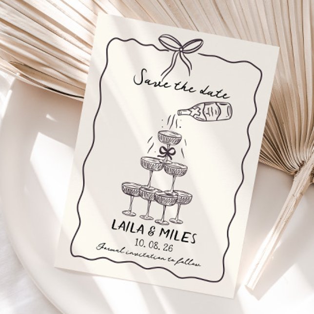 Reserve A Data Casamento da torre de champanhe caprichoso para sa (Whimsical champagne tower save the date wedding invitation)