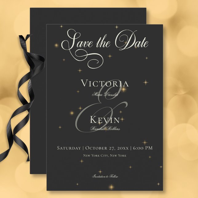 Reserve A Data Casamento das Estrelas Vitorianas da Moody Escura (Dark Moody Victorian Stars Wedding Save The Date Card)