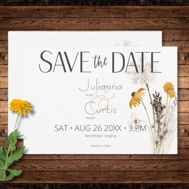 Reserve A Data Casamento das Flores Amarelas do Ouro Boho (Boho Golden Yellow Meadow Flowers Yellow RSVP Card)