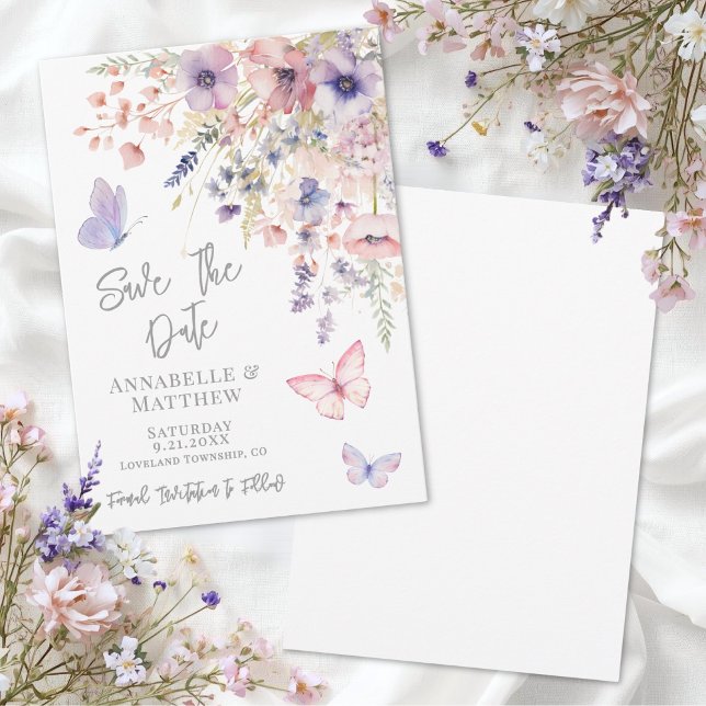 Reserve A Data Casamento das Flores Silvestres Borboleta (Butterfly Wildflower Wedding Save the Date )