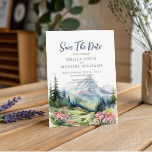 Reserve A Data Casamento das Montanhas Primavera Floral Dusty Blu