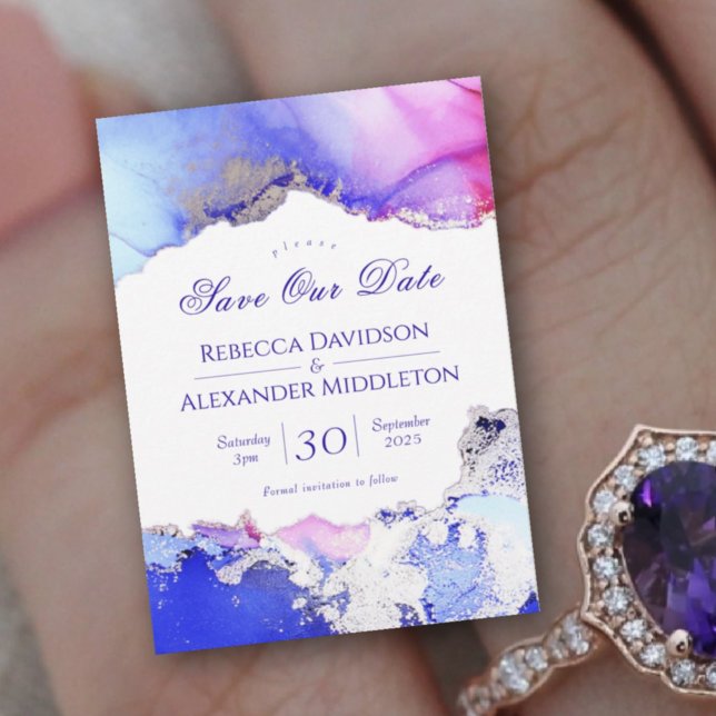 Reserve A Data Casamento de Abstrato de Prata Rosa Púrpura (Criador carregado)