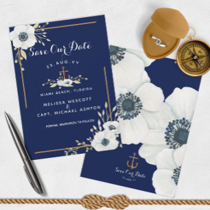 Reserve A Data Casamento de Âncora Azul Marinho e Antemor Branco
