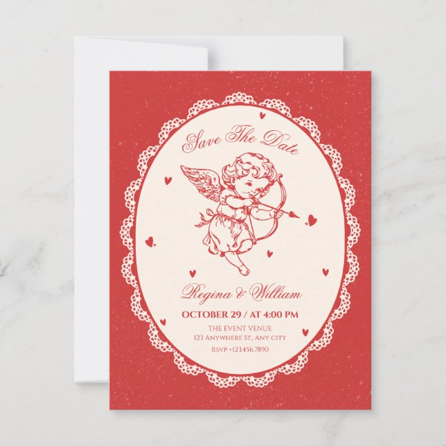 Reserve A Data Casamento de anjo cupido vintage (Frente)