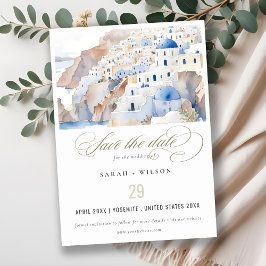 Reserve A Data Casamento de Aquarela com Grécia Chic Santorini