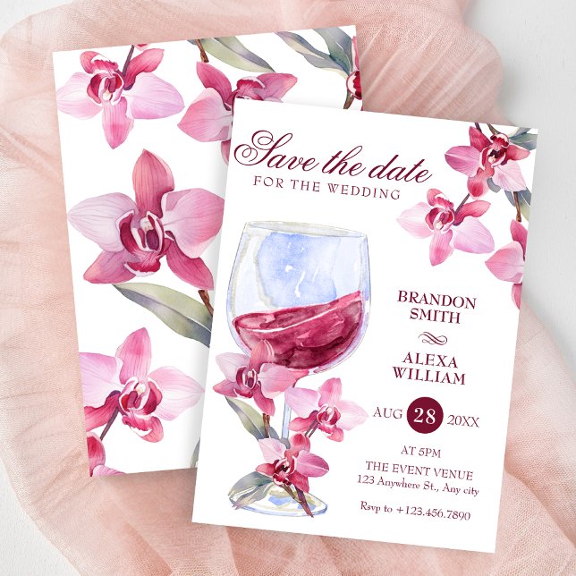 Reserve A Data Casamento de aquarela de vinho de orquídea floral (Criador carregado)
