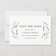 Casamento de Aquarela Elegante com Folhas Verdes