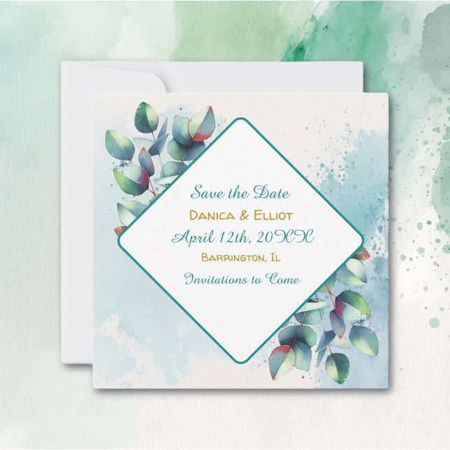Reserve A Data Casamento de Aquarela Eucalyptus Botânico (Criador carregado)