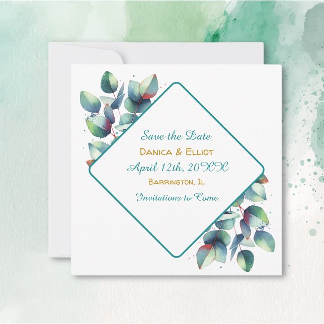 Reserve A Data Casamento de Aquarela Eucalyptus Botânico (Criador carregado)